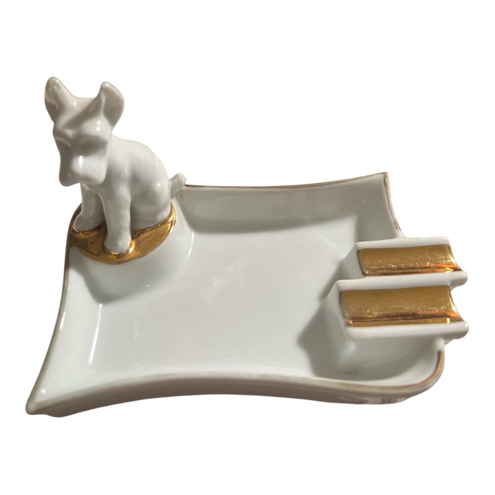 Vintage Goldcastle Ceramic MCM Scottie Dog Ashtray Japan W/Gilding 5"